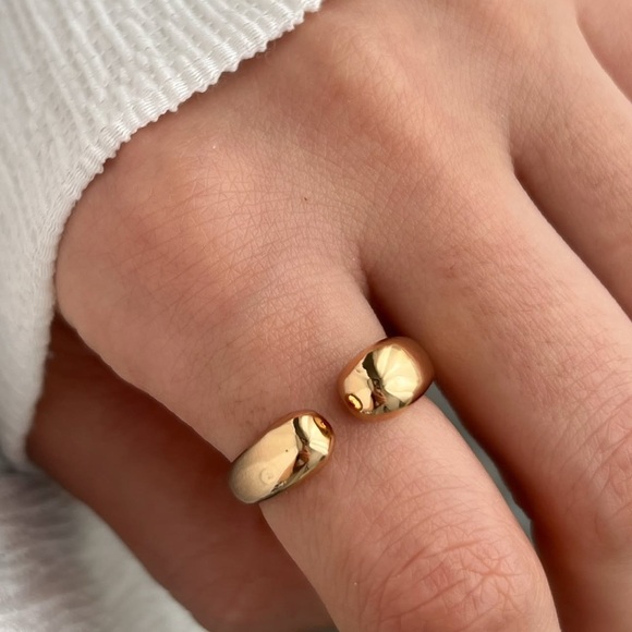 18k Gold Plated Open Adjustable Gold Ring Geometric Statement - Picture 3 of 12